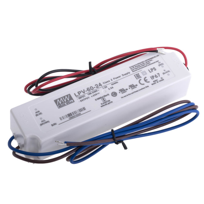 Power supply unit Mean Well for led strip 60 W 24 Volt IP67, sealed Power supply unit Mean Well for led strip 60 W 24 Volt IP67, sealed